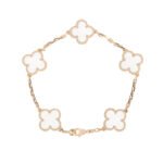 [Eternal Jewelry]CLOVER 5 MOTIF ROCK CRYSTAL PINK GOLD BRACELET