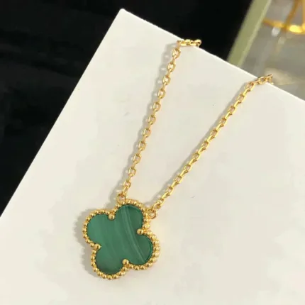 [Eternal Jewelry]CLOVER 15MM MALACHITE SINGLE FLOWER  NECKLACE