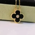 [Eternal Jewelry]CLOVER 15MM DIAMOND ONYX NECKLACE - 图片 4