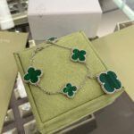 [Eternal Jewelry]CLOVER 5 MOTIFS SIVLER MALACHITE BRACELET - 图片 2