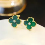 [Eternal Jewelry]CLOVER MEDIUM 1 MOTIFS MALACHITE DIAMOND EARRINGS - 图片 4
