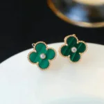 [Eternal Jewelry]CLOVER MEDIUM 1 MOTIFS MALACHITE DIAMOND EARRINGS - 图片 3