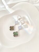[Eternal Jewelry]CLOVER 3 MOTIFS CHALCEDONY DARK MOP SILVER EARRINGS - 图片 2