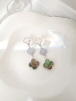 [Eternal Jewelry]CLOVER 3 MOTIFS CHALCEDONY DARK MOP SILVER EARRINGS - 图片 3