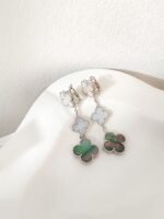 [Eternal Jewelry]CLOVER 3 MOTIFS CHALCEDONY DARK MOP SILVER EARRINGS - 图片 5