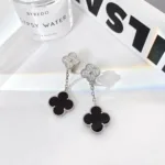 [Eternal Jewelry]CLOVER 2 MOTIFS  DIAMOND ONYX EARRINGS SILVER - 图片 3