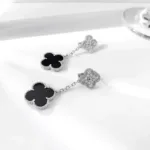 [Eternal Jewelry]CLOVER 2 MOTIFS  DIAMOND ONYX EARRINGS SILVER - 图片 4