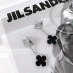 [Eternal Jewelry]CLOVER 2 MOTIFS  DIAMOND ONYX EARRINGS SILVER - 图片 5