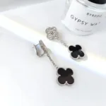 [Eternal Jewelry]CLOVER 2 MOTIFS  DIAMOND ONYX EARRINGS SILVER - 图片 6