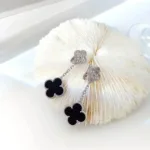 [Eternal Jewelry]CLOVER 2 MOTIFS  DIAMOND ONYX EARRINGS SILVER - 图片 7