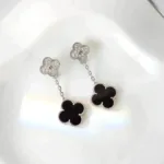 [Eternal Jewelry]CLOVER 2 MOTIFS  DIAMOND ONYX EARRINGS SILVER