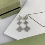[Eternal Jewelry]CLOVER 3 MOTIF DIAMOND SILVER DROP EARRINGS - 图片 3
