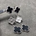 [Eternal Jewelry]CLOVER 3 MOTIF DIAMOND ONYX SILVER EARRINGS - 图片 2
