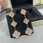 [Eternal Jewelry]CLOVER 3 MOTIFS DIAMOND PAVED ROSE GOLD EARRINGS - 图片 2