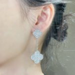 [Eternal Jewelry]CLOVER 2 MOTIFS DIAMOND PAVED SILVER EARRINGS