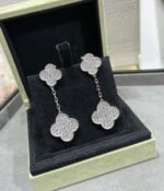 [Eternal Jewelry]CLOVER 2 MOTIFS DIAMOND PAVED SILVER EARRINGS - 图片 3
