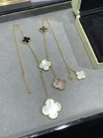 [Eternal Jewelry]CLOVER 6 MOTIF MOP ONYX GOLD NECKLACE - 图片 3
