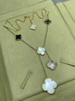 [Eternal Jewelry]CLOVER 6 MOTIF MOP ONYX GOLD NECKLACE - 图片 8