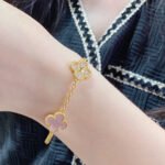 [Eternal Jewelry]CLOVER 5 MOTIF DIAMOND PINK MOP PINK GOLD BRACELET - 图片 3