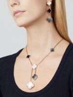 [Eternal Jewelry]CLOVER 3 MOTIF MOP ONYX DARK MOP PINK GOLD EARRINGS - 图片 2