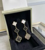 [Eternal Jewelry]CLOVER 3 MOTIF MOP ONYX DARK MOP PINK GOLD EARRINGS - 图片 6