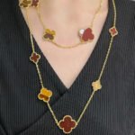 [Eternal Jewelry]CLOVER 16 MOTIF CARNELIAN TIGER EYE ROSE GOLD NECKLACE - 图片 2