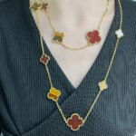 [Eternal Jewelry]CLOVER 16 MOTIF CARNELIAN TIGER EYE ROSE GOLD NECKLACE - 图片 3