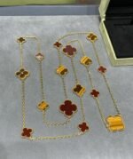[Eternal Jewelry]CLOVER 16 MOTIF CARNELIAN TIGER EYE ROSE GOLD NECKLACE - 图片 7