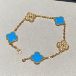 [Eternal Jewelry]CLOVER 5 MOTIF BLUE CHALCEDONY DIAMOND GOLD BRACELET - 图片 2