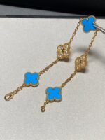 [Eternal Jewelry]CLOVER 5 MOTIF BLUE CHALCEDONY DIAMOND GOLD BRACELET - 图片 3