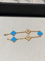 [Eternal Jewelry]CLOVER 5 MOTIF BLUE CHALCEDONY DIAMOND GOLD BRACELET - 图片 4