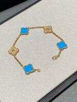 [Eternal Jewelry]CLOVER 5 MOTIF BLUE CHALCEDONY DIAMOND GOLD BRACELET - 图片 6