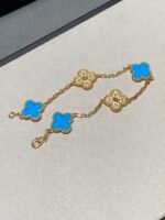 [Eternal Jewelry]CLOVER 5 MOTIF BLUE CHALCEDONY DIAMOND GOLD BRACELET - 图片 7