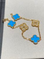 [Eternal Jewelry]CLOVER 5 MOTIF BLUE CHALCEDONY DIAMOND GOLD BRACELET - 图片 10