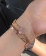 [Eternal Jewelry]CLOVER 5 MOTIFS Pink  AGATE  BRACELET - 图片 5