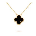 [Eternal Jewelry]CLOVER 15MM BLACK ONYX SINGLE FLOWER NECKLACE