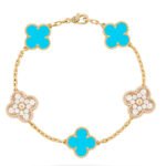 [Eternal Jewelry]CLOVER 5 MOTIF TURQUOISE DIAMOND GOLD BRACELET - 图片 2