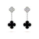 [Eternal Jewelry]CLOVER 2 MOTIFS  DIAMOND ONYX EARRINGS SILVER - 图片 2