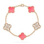 [Eternal Jewelry]CLOVER 5 MOTIF DIAMOND PINK MOP PINK GOLD BRACELET