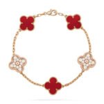 [Eternal Jewelry]CLOVER 5 MOTIFS CARNELIAN DIAMOND BRACELET - 图片 2