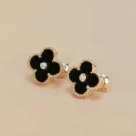 [Eternal Jewelry]CLOVER MEDIUM 1 MOTIFS ONYX DIAMOND EARRINGS - 图片 3