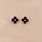 [Eternal Jewelry]CLOVER MEDIUM 1 MOTIFS ONYX DIAMOND EARRINGS - 图片 4