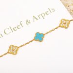 [Eternal Jewelry]CLOVER 5 MOTIF TURQUOISE DIAMOND GOLD BRACELET - 图片 3