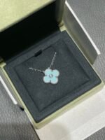 [Eternal Jewelry]CLOVER 1 DIAMOND LIGHT BLUE SILVER NECKLACE - 图片 6