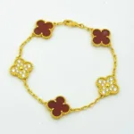 [Eternal Jewelry]CLOVER 5 MOTIFS CARNELIAN DIAMOND BRACELET - 图片 3