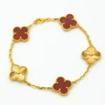 [Eternal Jewelry]CLOVER  5 MOTIFS CARNELIAN GOLD BRACELET - 图片 3