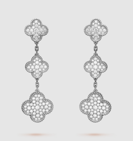 [Eternal Jewelry]CLOVER 3 MOTIF DIAMOND SILVER DROP EARRINGS