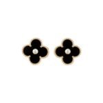 [Eternal Jewelry]CLOVER MEDIUM 1 MOTIFS ONYX DIAMOND EARRINGS