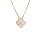 [Eternal Jewelry]CLOVER 15MM DIAMOND WHITE FRITILLARIA NECKLACE